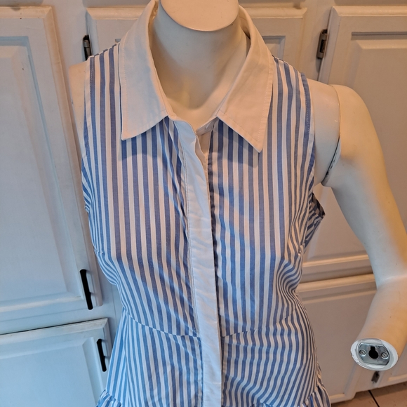 Vestique Blue and White Striped Collared Button Up Maxi Dress - Picture 2 of 10